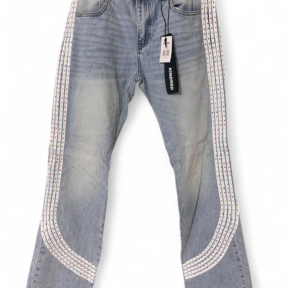 KINDRED Rhinestone Stripe Stacked Jeans NWT 36x36